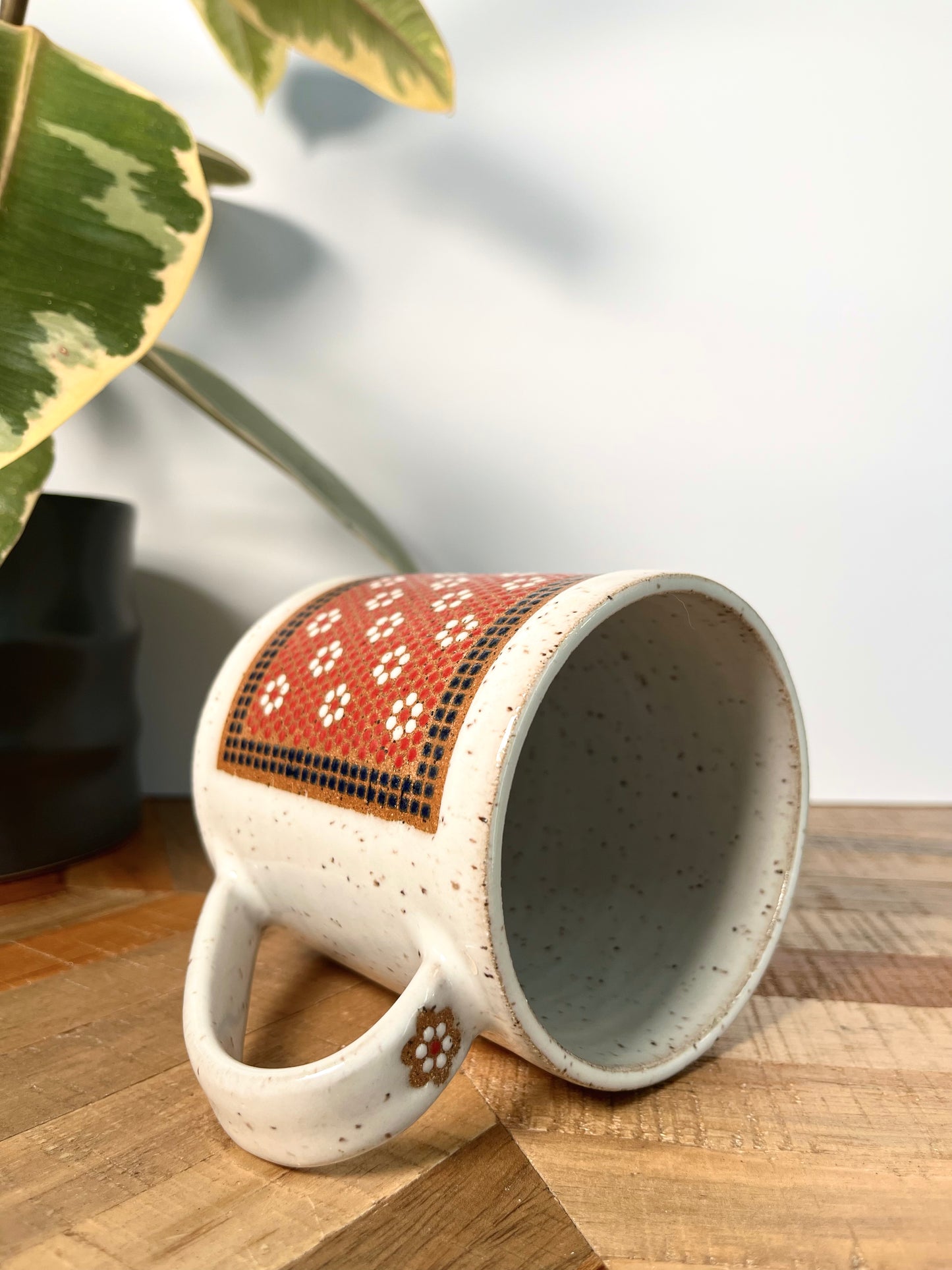Right-Handed Red & White Floral Tile Mug