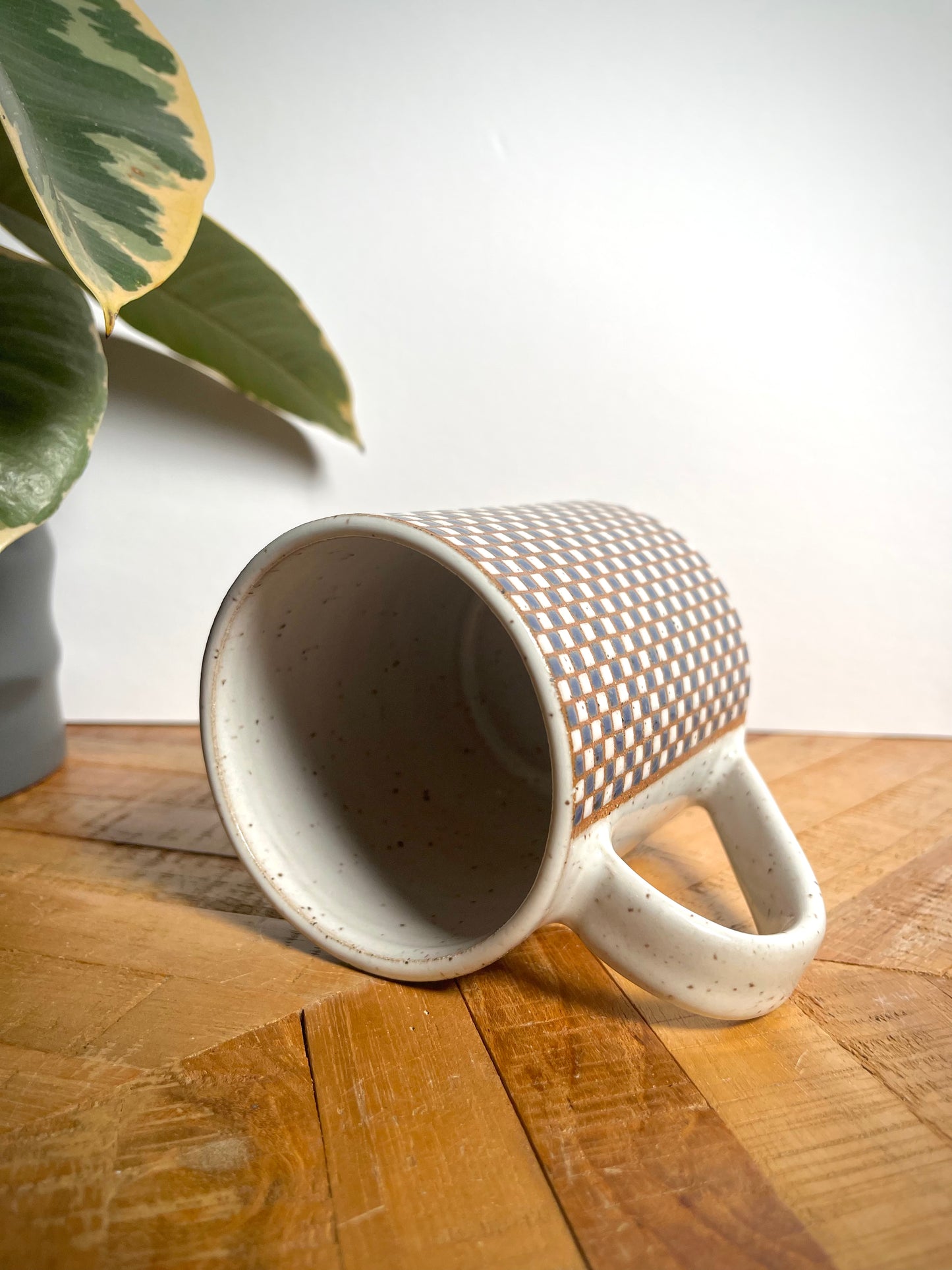 Dark Blue & White Checkered Mug