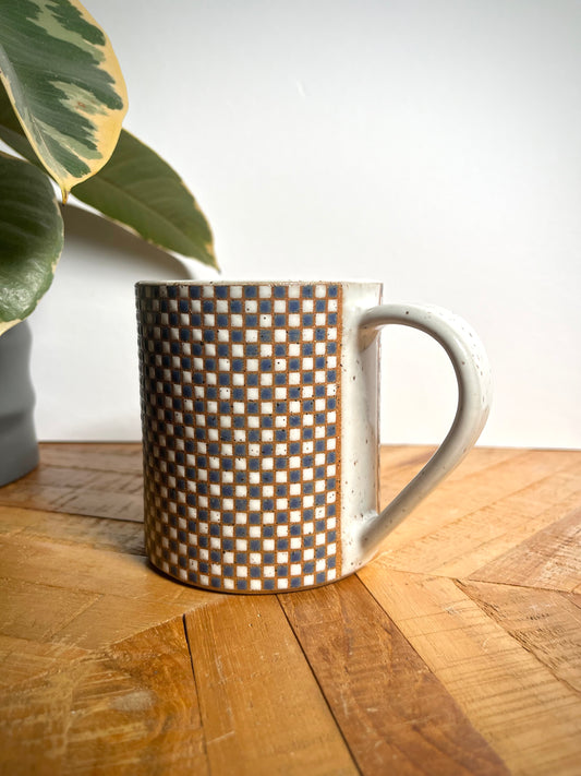 Dark Blue & White Checkered Mug