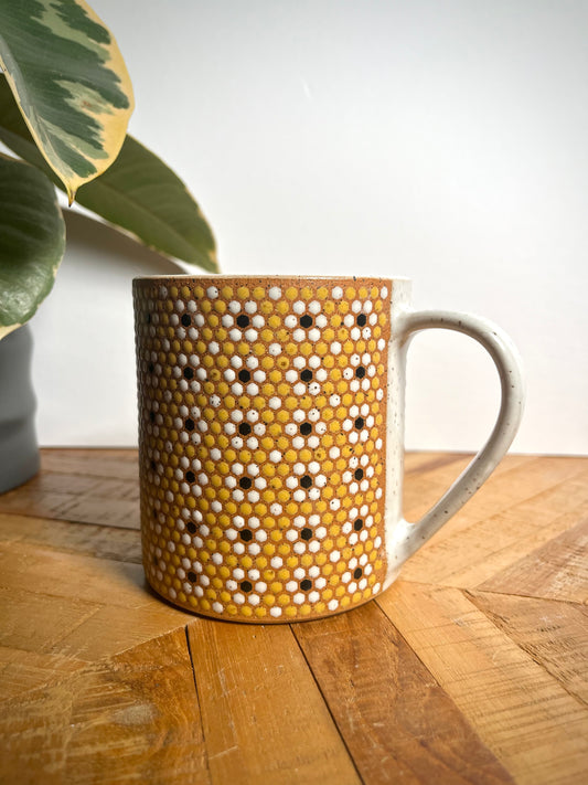 White & Yellow Floral Tile Mug