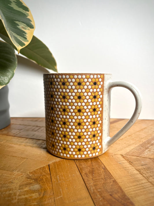 Yellow & White Floral Tile Mug