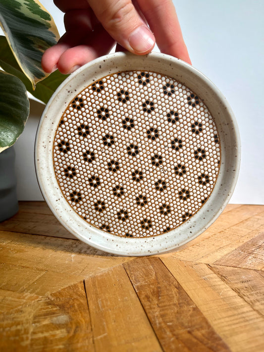 Small Black and White Floral Tile Plate